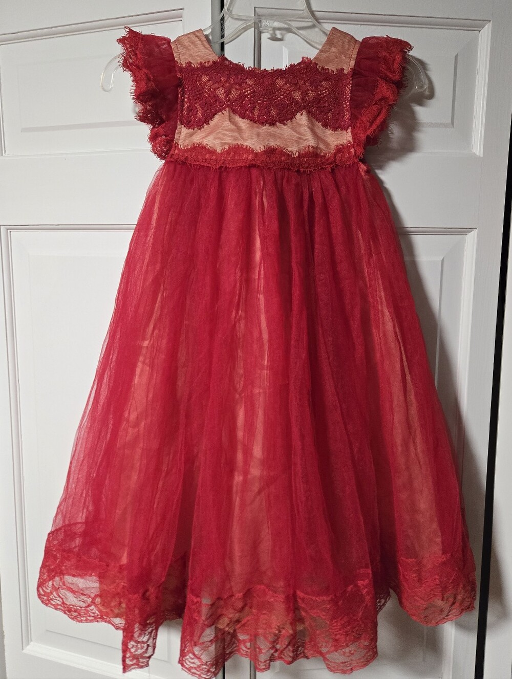 Red Lace Tulle Party Dress Sz 6 Trish Scully
